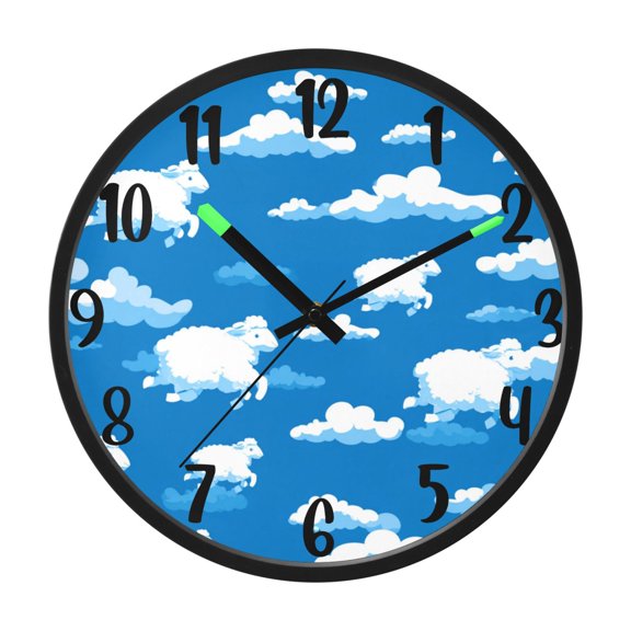 RMDQTR 12 Inch Sound-Activated LED Night Light Wall Clock Silent Sweep Movement Acrylic Face Battery-Operated for Bedroom/Living Room/School / Sheep Jumping over Clouds