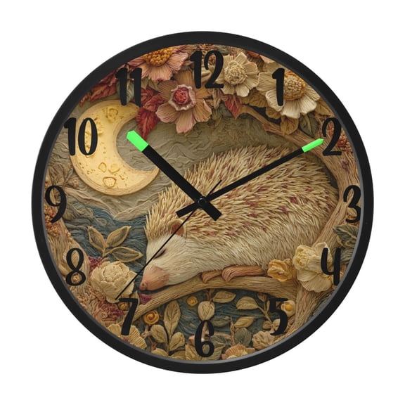 RMDQTR 12 Inch Sound-Activated LED Night Light Wall Clock Silent Sweep Movement Acrylic Face Battery-Operated for Bedroom/Living Room/School / Sleeping Hedgehog