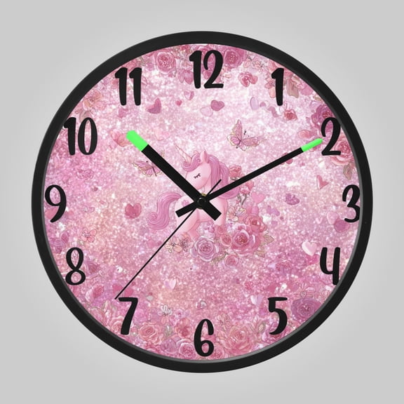 RMDQTR 12 Inch Sound-Activated LED Night Light Wall Clock Silent Sweep Movement Acrylic Face Battery-Operated for Bedroom/Living Room/School// Sleepy Unicorn Pink Rose Glow