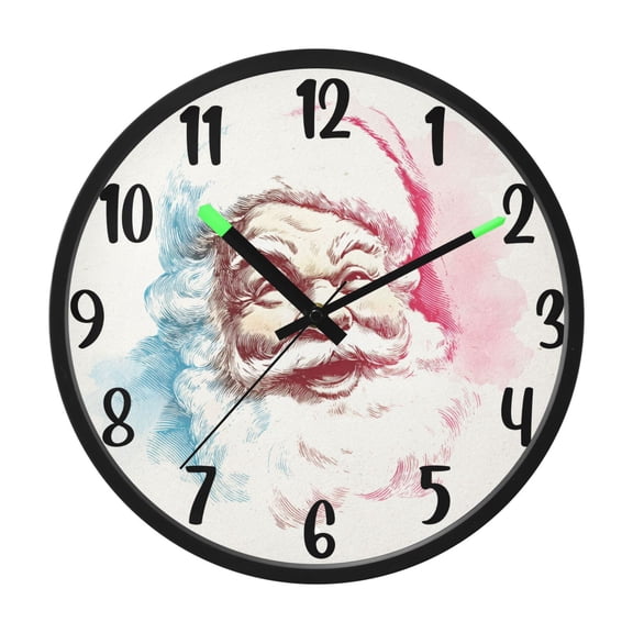 RMDQTR 12 Inch Sound-Activated LED Night Light Wall Clock Silent Sweep Movement Acrylic Face Battery-Operated for Bedroom/Living Room/School / Smiling Cute Santa Claus