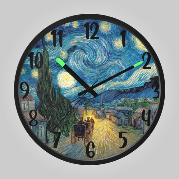 RMDQTR 12 Inch Sound-Activated LED Night Light Wall Clock Silent Sweep Movement Acrylic Face Battery-Operated for Bedroom/Living Room/School Starry Night Carriage