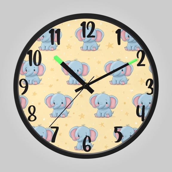 RMDQTR 12 Inch Sound-Activated LED Night Light Wall Clock Silent Sweep Movement Acrylic Face Battery-Operated for Bedroom/Living Room/School// Starry Yellow Blue Elephants