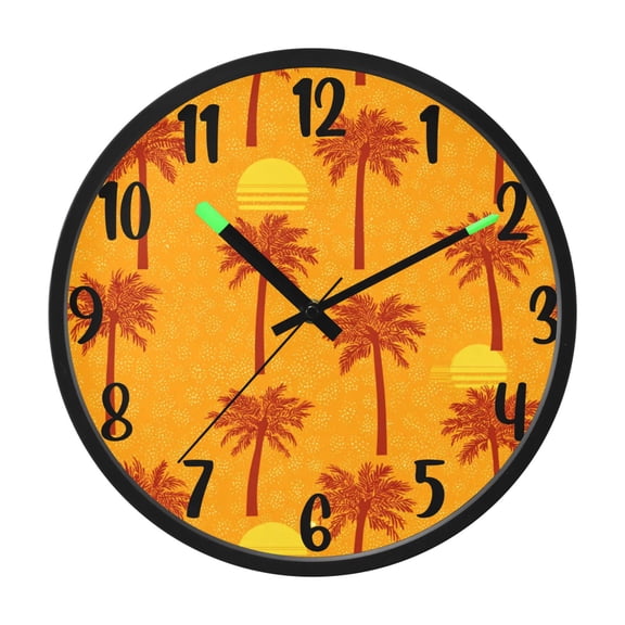 RMDQTR 12 Inch Sound-Activated LED Night Light Wall Clock Silent Sweep Movement Acrylic Face Battery-Operated for Bedroom/Living Room/School / Stylized Palm Trees