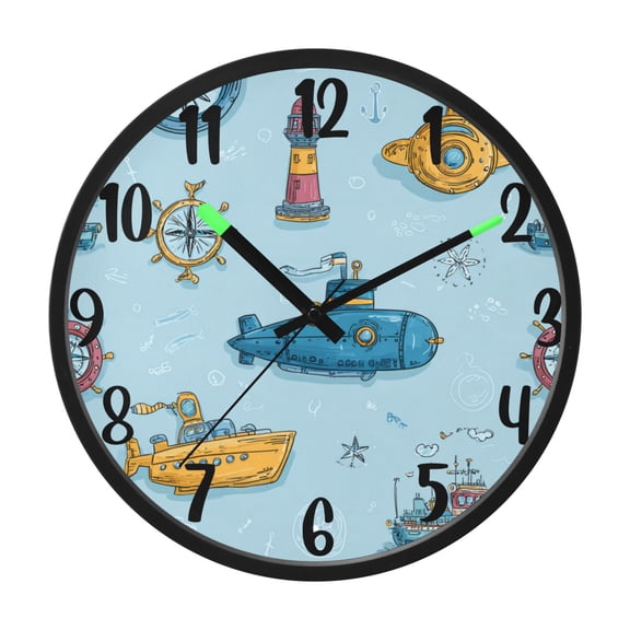 RMDQTR 12 Inch Sound-Activated LED Night Light Wall Clock Silent Sweep Movement Acrylic Face Battery-Operated for Bedroom/Living Room/School / Submarines