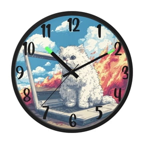 RMDQTR 12 Inch Sound-Activated LED Night Light Wall Clock Silent Sweep Movement Acrylic Face Battery-Operated for Bedroom/Living Room/School / Super Angry Cat