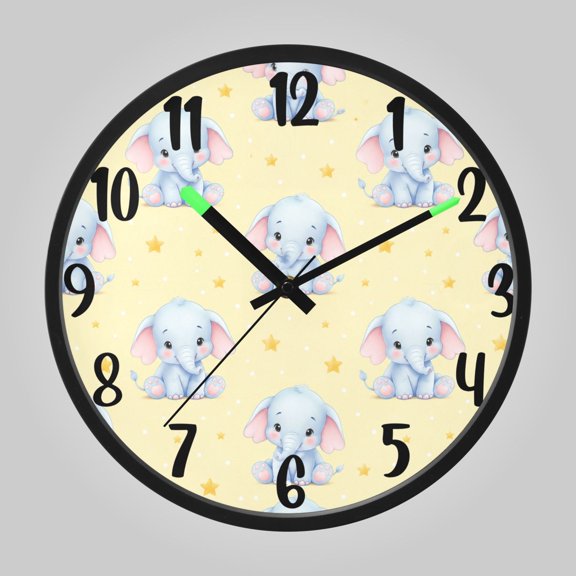 RMDQTR 12 Inch Sound-Activated LED Night Light Wall Clock Silent Sweep Movement Acrylic Face Battery-Operated for Bedroom/Living Room/School// Sweet Blue Elephant Stars
