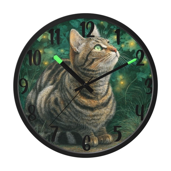 RMDQTR 12 Inch Sound-Activated LED Night Light Wall Clock Silent Sweep Movement Acrylic Face Battery-Operated for Bedroom/Living Room/School / Tabby Cat