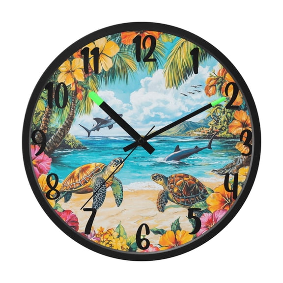 RMDQTR 12 Inch Sound-Activated LED Night Light Wall Clock Silent Sweep Movement Acrylic Face Battery-Operated for Bedroom/Living Room/School / Traditional Hawaiian Totems