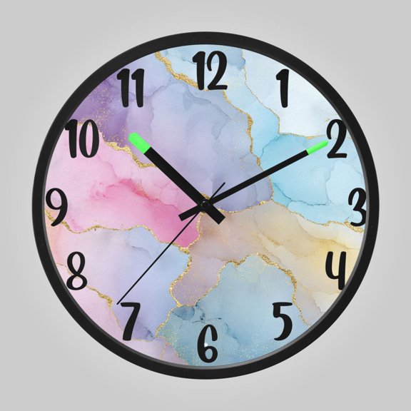RMDQTR 12 Inch Sound-Activated LED Night Light Wall Clock Silent Sweep Movement Acrylic Face Battery-Operated for Bedroom/Living Room/School// Unicorn Fantasy Fluid Art