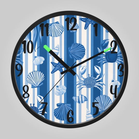 RMDQTR 12 Inch Sound-Activated LED Night Light Wall Clock Silent Sweep Movement Acrylic Face Battery-Operated for Bedroom/Living Room/School Vibrant Indigo Beach Print