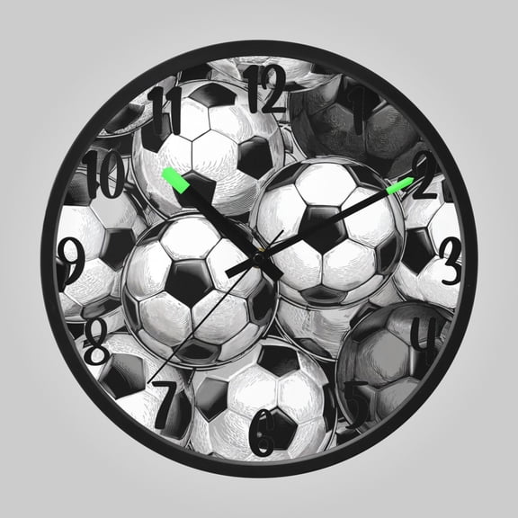 RMDQTR 12 Inch Sound-Activated LED Night Light Wall Clock Silent Sweep Movement Acrylic Face Battery-Operated for Bedroom/Living Room/School// Vintage Soccer Ball Collage