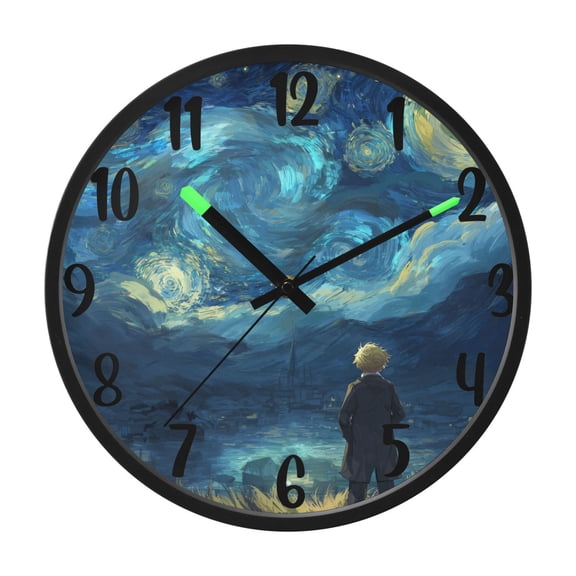 RMDQTR 12 Inch Sound-Activated LED Night Light Wall Clock Silent Sweep Movement Acrylic Face Battery-Operated for Bedroom/Living Room/School / Waiting under The Stars