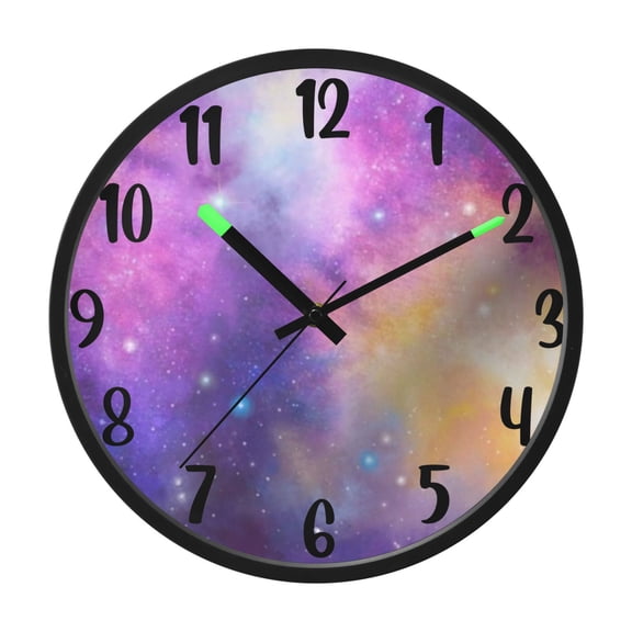 RMDQTR 12 Inch Sound-Activated LED Night Light Wall Clock Silent Sweep Movement Acrylic Face Battery-Operated for Bedroom/Living Room/School / Watercolor Space Galaxy