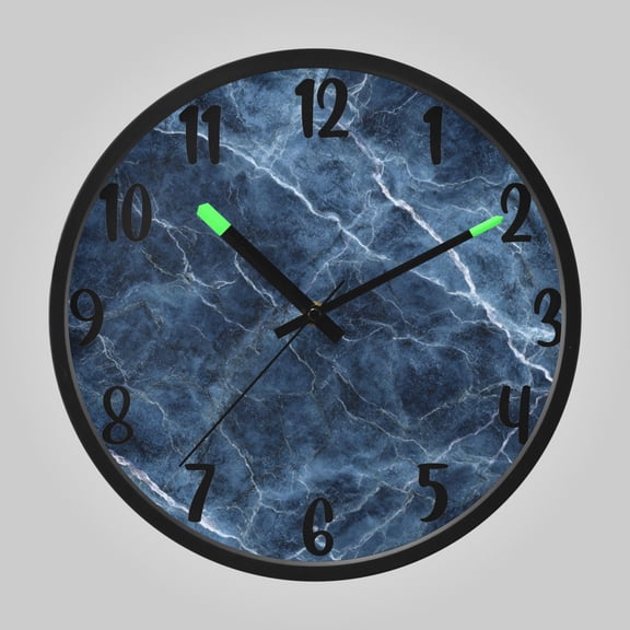 RMDQTR 12 Inch Sound-Activated LED Night Light Wall Clock Silent Sweep Movement Acrylic Face Battery-Operated for Bedroom/Living Room/School// Waves Of Midnight Blue Marble