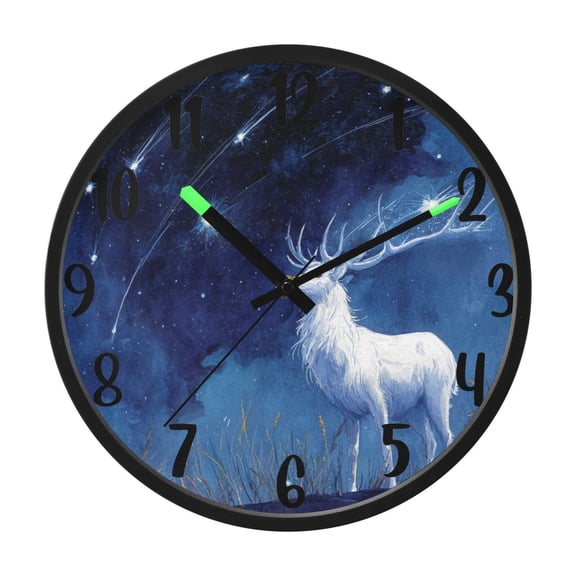 RMDQTR 12 Inch Sound-Activated LED Night Light Wall Clock Silent Sweep Movement Acrylic Face Battery-Operated for Bedroom/Living Room/School / White Stag