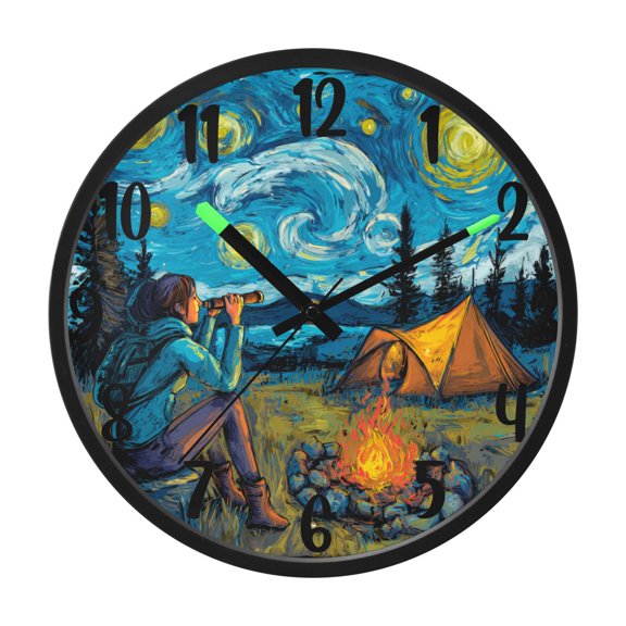 RMDQTR 12 Inch Sound-Activated LED Night Light Wall Clock Silent Sweep Movement Acrylic Face Battery-Operated for Bedroom/Living Room/School / Wild Camping