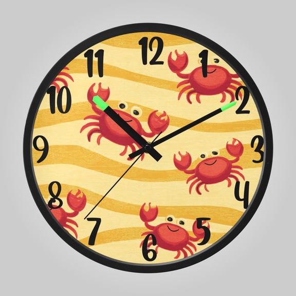 RMDQTR 12 Inch Sound-Activated LED Night Light Wall Clock Silent Sweep Movement Acrylic Face Battery-Operated for Bedroom/Living Room/School// Yellow Wave Crab Design