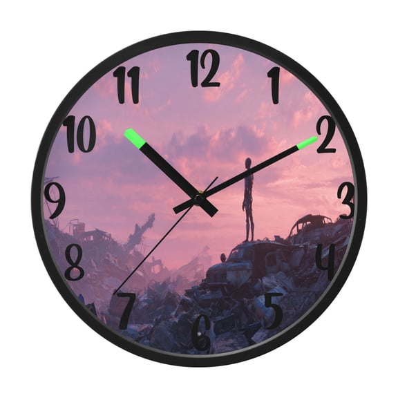 RMDQTR 12 Inch Sound-Activated LED Night Light Wall Clock Silent Sweep Movement Acrylic Face Battery-Operated for Bedroom/Living Room/School / Mecha