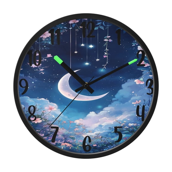 RMDQTR 12 Inch Sound-Activated LED Night Light Wall Clock Silent Sweep Movement Acrylic Face Battery-Operated for Bedroom/Living Room/School / Moon
