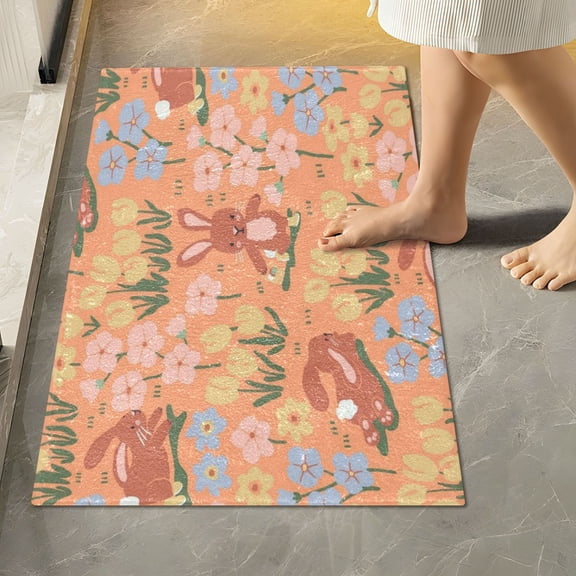 RMDQTR 16" × 24" Rectangle Shape Bathroom Rugs Plush Toilet Base Mat Soft Rugs Non Slip Absorbent A Standing Rabbit