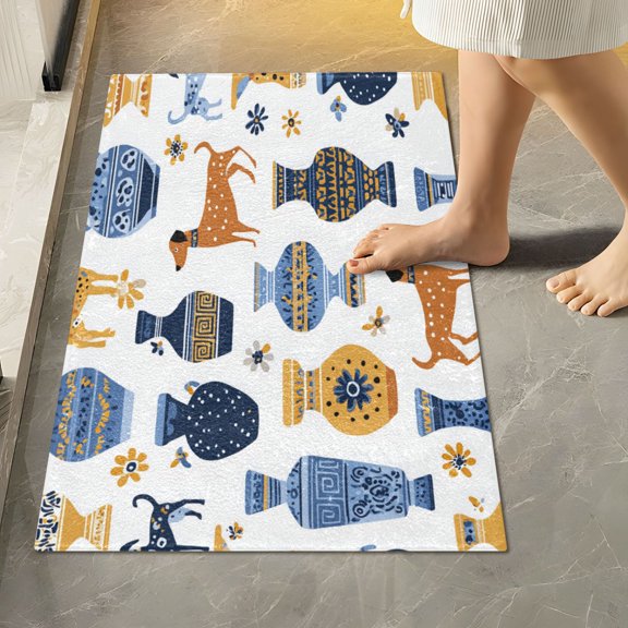 RMDQTR 16" × 24" Rectangle Shape Bathroom Rugs Plush Toilet Base Mat Soft Rugs Non Slip Absorbent Ancient Greek Vases and Dogs
