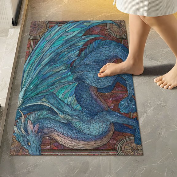 RMDQTR 16" × 24" Rectangle Shape Bathroom Rugs Plush Toilet Base Mat Soft Rugs Non Slip Absorbent Azure Dragon