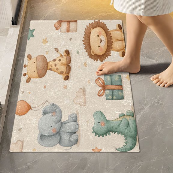 RMDQTR 16" × 24" Rectangle Shape Bathroom Rugs Plush Toilet Base Mat Soft Rugs Non Slip Absorbent Baby Jungle Celebration
