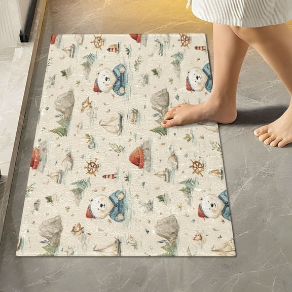 RMDQTR 16" × 24" Rectangle Shape Bathroom Rugs Plush Toilet Base Mat Soft Rugs Non Slip Absorbent Baby Polar Bear