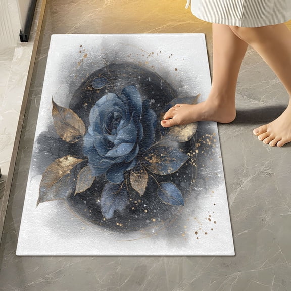 RMDQTR 16" × 24" Rectangle Shape Bathroom Rugs Plush Toilet Base Mat Soft Rugs Non Slip Absorbent Beautiful Blue Rose