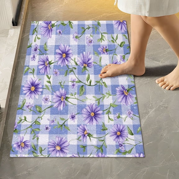 RMDQTR 16" × 24" Rectangle Shape Bathroom Rugs Plush Toilet Base Mat Soft Rugs Non Slip Absorbent Beautiful Lush Purple Daisies