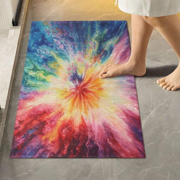 RMDQTR 16" × 24" Rectangle Shape Bathroom Rugs Plush Toilet Base Mat Soft Rugs Non Slip Absorbent Beautiful Tie-dye