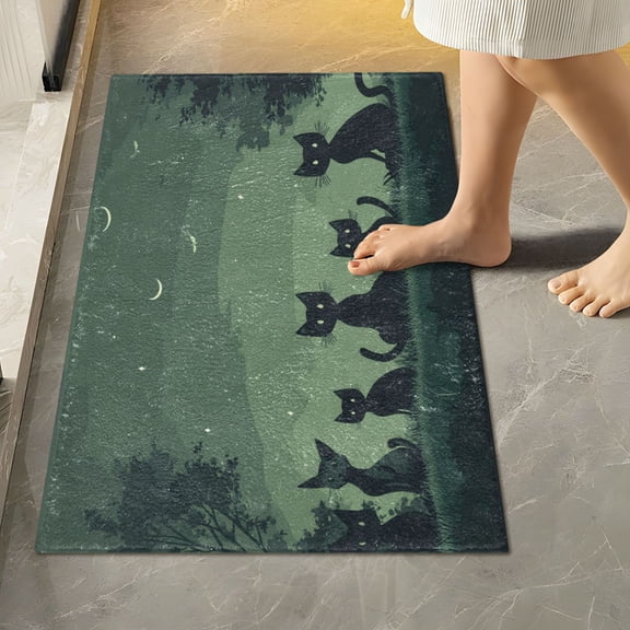 RMDQTR 16" × 24" Rectangle Shape Bathroom Rugs Plush Toilet Base Mat Soft Rugs Non Slip Absorbent Black Cat