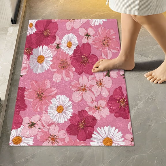 RMDQTR 16" × 24" Rectangle Shape Bathroom Rugs Plush Toilet Base Mat Soft Rugs Non Slip Absorbent Blooming Cherry Blossoms