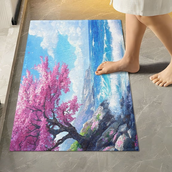 RMDQTR 16" × 24" Rectangle Shape Bathroom Rugs Plush Toilet Base Mat Soft Rugs Non Slip Absorbent Blossom Tree