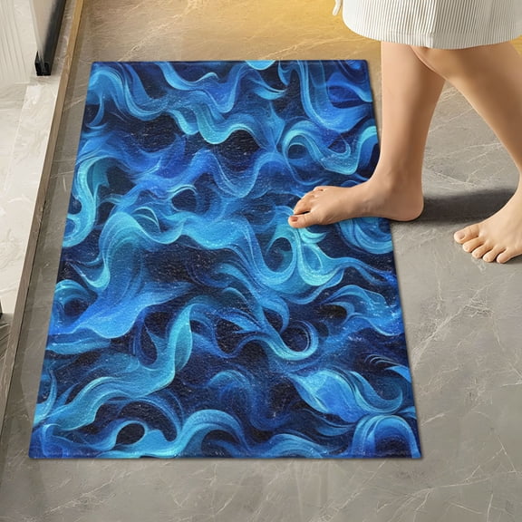 RMDQTR 16" × 24" Rectangle Shape Bathroom Rugs Plush Toilet Base Mat Soft Rugs Non Slip Absorbent Blue Blaze Pattern