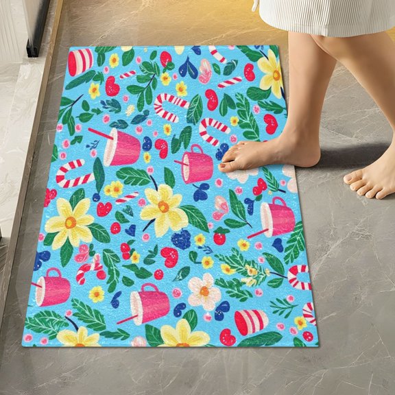 RMDQTR 16" × 24" Rectangle Shape Bathroom Rugs Plush Toilet Base Mat Soft Rugs Non Slip Absorbent Blue Christmas Pattern