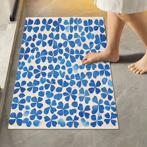 RMDQTR 16" × 24" Rectangle Shape Bathroom Rugs Plush Toilet Base Mat Soft Rugs Non Slip Absorbent Blue Clover Shapes