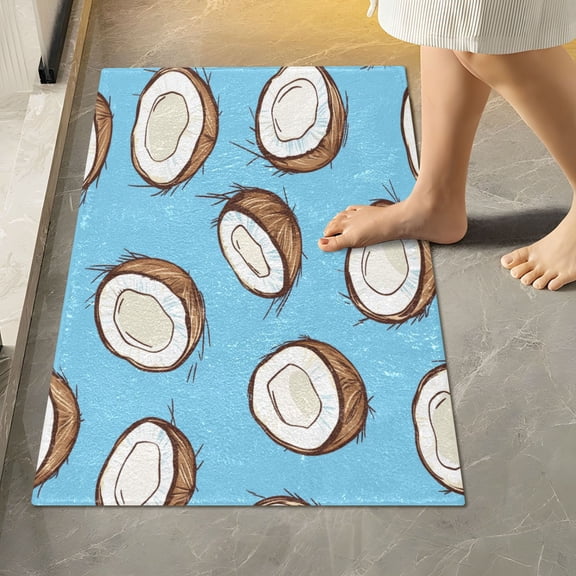 RMDQTR 16" × 24" Rectangle Shape Bathroom Rugs Plush Toilet Base Mat Soft Rugs Non Slip Absorbent Blue Coconut Pattern