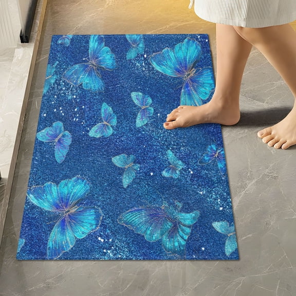 RMDQTR 16" × 24" Rectangle Shape Bathroom Rugs Plush Toilet Base Mat Soft Rugs Non Slip Absorbent Blue Glitter Butterfly