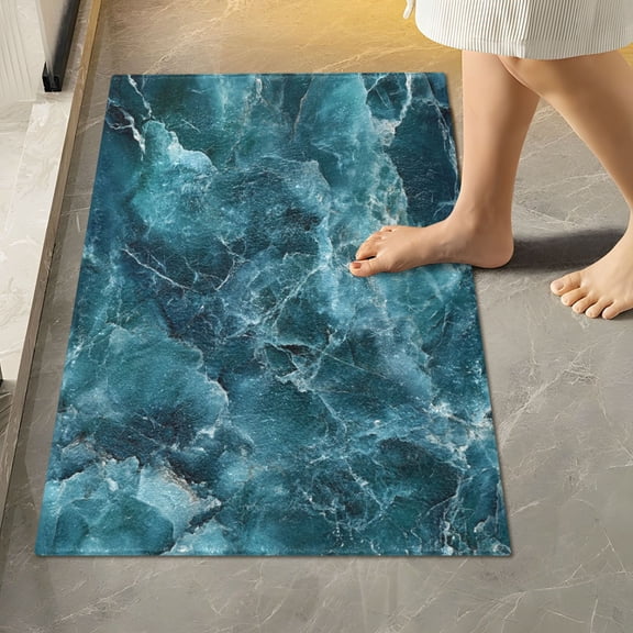 RMDQTR 16" × 24" Rectangle Shape Bathroom Rugs Plush Toilet Base Mat Soft Rugs Non Slip Absorbent Blue Green Marbled