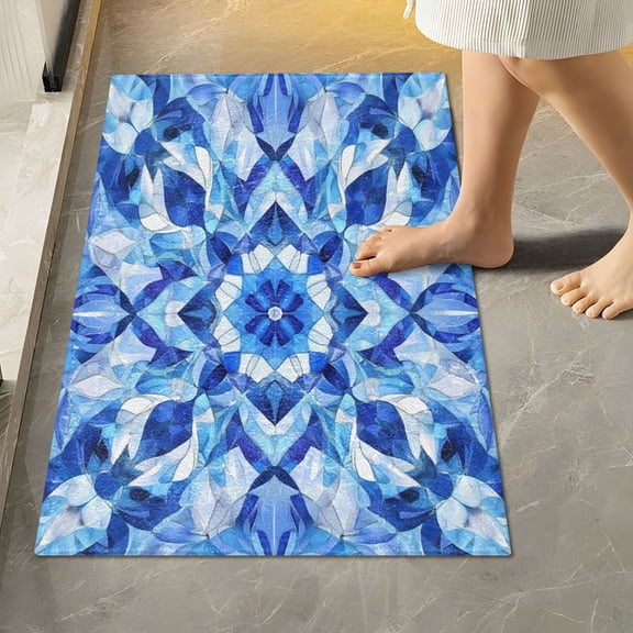 RMDQTR 16" × 24" Rectangle Shape Bathroom Rugs Plush Toilet Base Mat Soft Rugs Non Slip Absorbent Blue Kaleidoscope Pattern