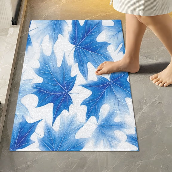 RMDQTR 16" × 24" Rectangle Shape Bathroom Rugs Plush Toilet Base Mat Soft Rugs Non Slip Absorbent Blue Maple Leaves