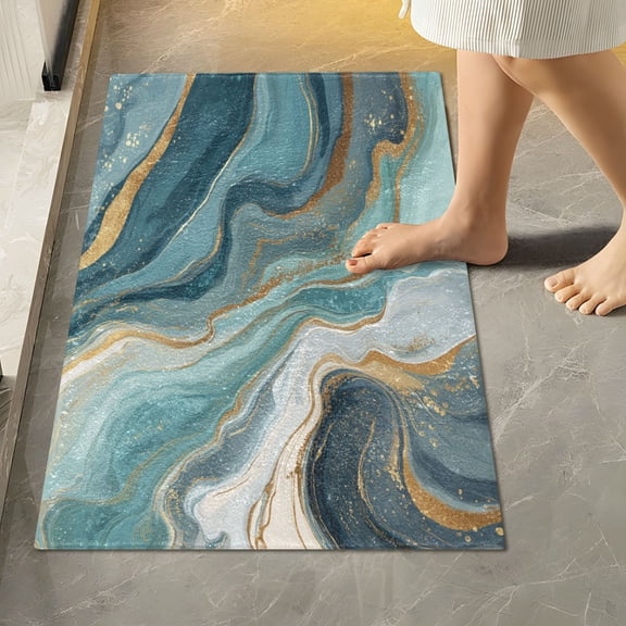 RMDQTR 16" × 24" Rectangle Shape Bathroom Rugs Plush Toilet Base Mat Soft Rugs Non Slip Absorbent Blue Marbling