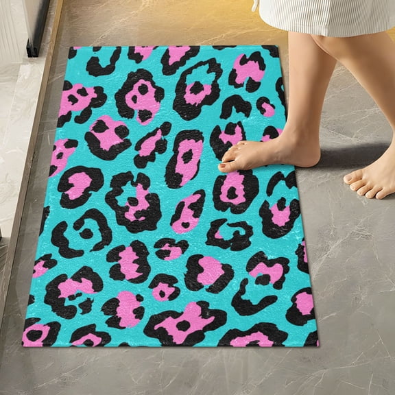 RMDQTR 16" × 24" Rectangle Shape Bathroom Rugs Plush Toilet Base Mat Soft Rugs Non Slip Absorbent Blue Pink Leopard