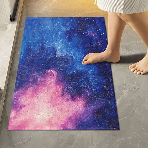 RMDQTR 16" × 24" Rectangle Shape Bathroom Rugs Plush Toilet Base Mat Soft Rugs Non Slip Absorbent Blue Pink Starry