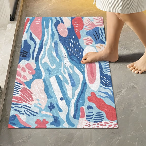 RMDQTR 16" × 24" Rectangle Shape Bathroom Rugs Plush Toilet Base Mat Soft Rugs Non Slip Absorbent Blue Seaside Abstract Artwork