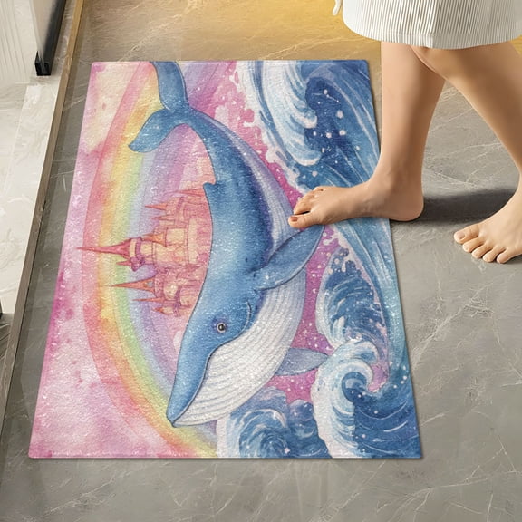 RMDQTR 16" × 24" Rectangle Shape Bathroom Rugs Plush Toilet Base Mat Soft Rugs Non Slip Absorbent Blue Whale Castle