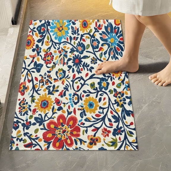 RMDQTR 16" × 24" Rectangle Shape Bathroom Rugs Plush Toilet Base Mat Soft Rugs Non Slip Absorbent Bohemian Style Flowers