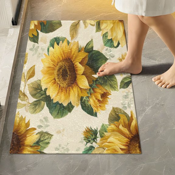 RMDQTR 16" × 24" Rectangle Shape Bathroom Rugs Plush Toilet Base Mat Soft Rugs Non Slip Absorbent Bright Vintage Sunflowers