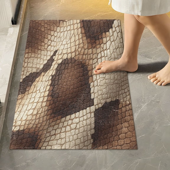 RMDQTR 16" × 24" Rectangle Shape Bathroom Rugs Plush Toilet Base Mat Soft Rugs Non Slip Absorbent Brown Snake Skin Pattern